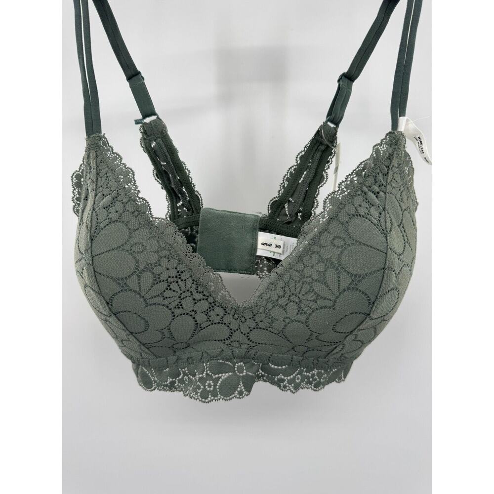 Aerie Women Bralette Bra Olive Green 34D Strappy Lace Floral Padded Non Wire NWT - Picture 1 of 5